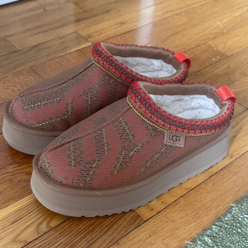 UGG Red and Tan Cozy Slip-Ons